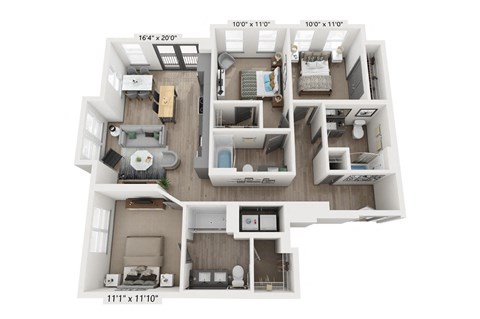 3 bedroom 2 bathroom Floor plan A at WOODBURN EXCHANGE, Cincinnati, OH